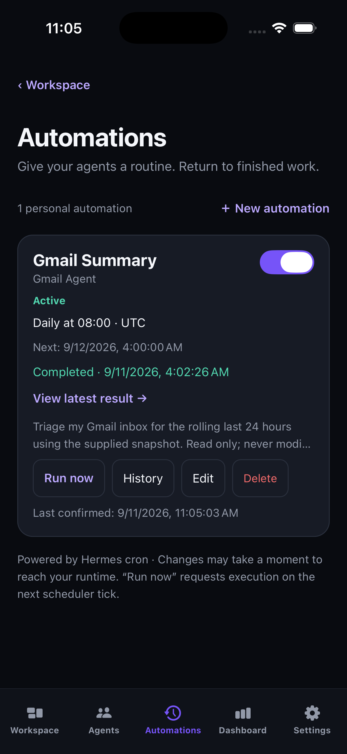 Nexum Mobile Automations screen: Give useful work a routine.